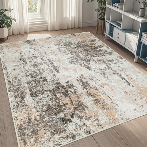 5x8 Area Rugs for Living Room Washable Bedroom Dining Room Brown Beige (Brown White/Beige / 5' x 8' (Rectangular))