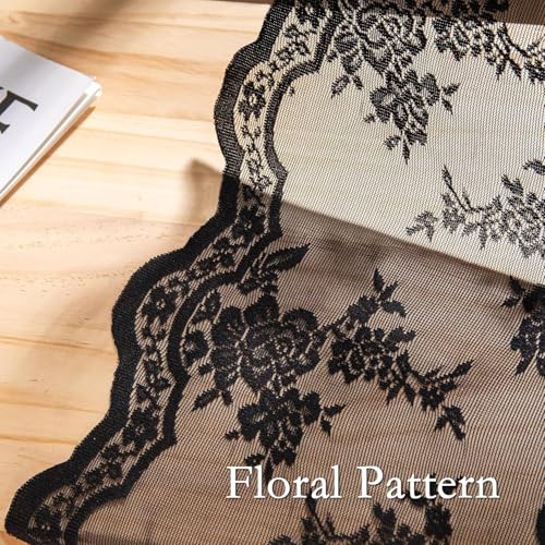 Black Lace Curtains 54 Inch Length Short Victorian Sheer Curtains (#2 Black / 50"W x 54"L (Pack of 2))