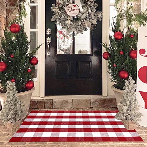 Christmas Red and White Plaid Rug (Red & White Plaid / 3' x 5' (Rectangular))