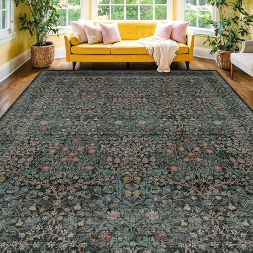 Vintage Dark Green Living Room Rug (Dark Green / Black / 7' x 10' (Rectangular))