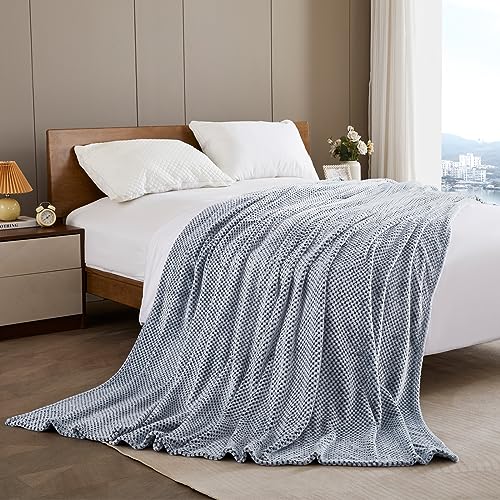 Soft Waffle Fleece Bed Blanket Queen Size (Heather Navy / 90x90 in)