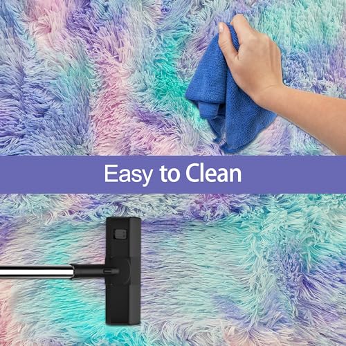 Super Soft Fluffy Living Room Area Rug 2x6 ft Purple Rainbow Tie (Tie-dyed Purple Rainbow / 2' x 6' (Runner))