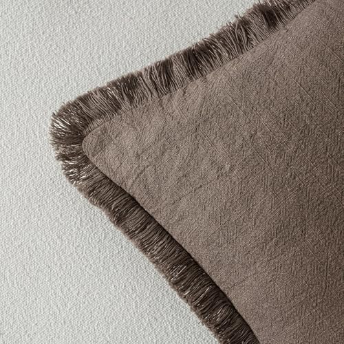 Boho Linen Fringe Decorative Fall Throw Pillow Covers Coffee 20x20 (20" x 20" (Pack of 2) / Coffee)