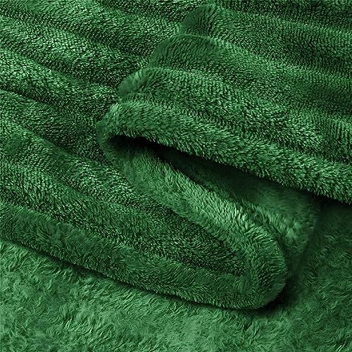 Ribbed Jacquard Dark Green King Size Blankets for Bed (Dark Green / King(108"x90"))