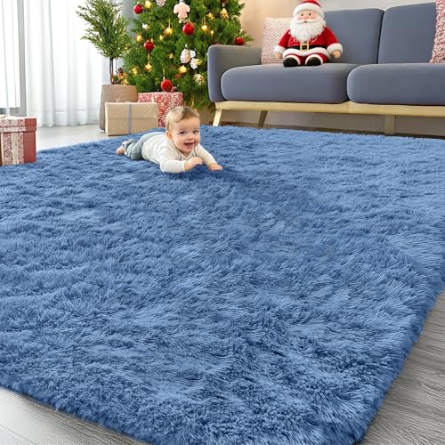 9x12 Machine Washable Large Area Rugs for Living Room (9x12 Ft / Blue)