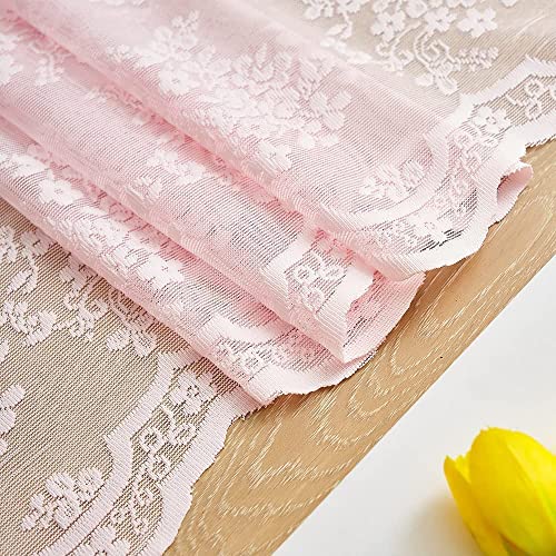 Vintage Lace Curtains Short Pink Floral Curtains 54 inch Length 2 Panels for Kitchen Living Room Bedroom Bathroom Window Voile Sheer Panels Baby Girl Nursery Decor 52" W x 54" L (Light Pink / 52"W x 54"L (Pack of 2))
