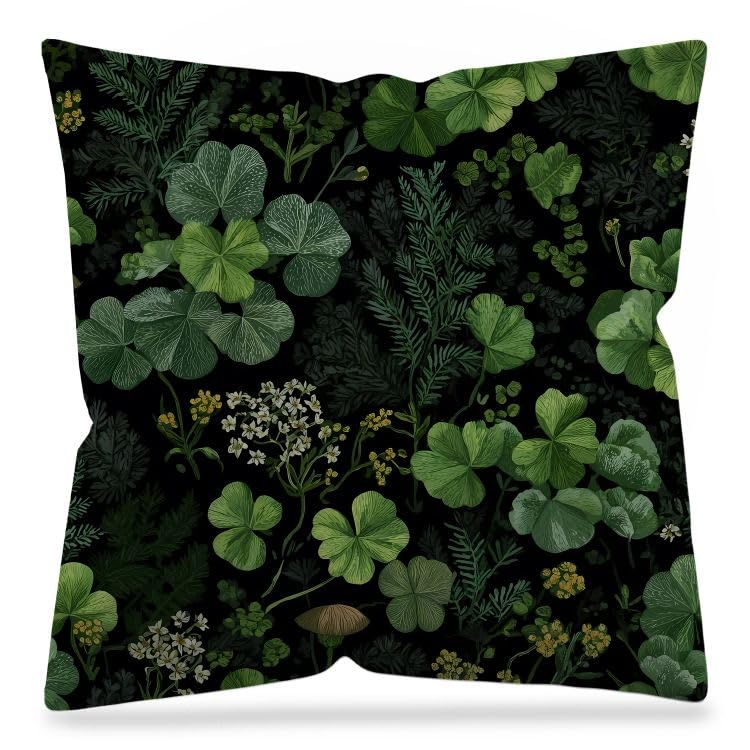 Dark Green Shamrock Pillow Cover 18x18 Double (Dark Green13)