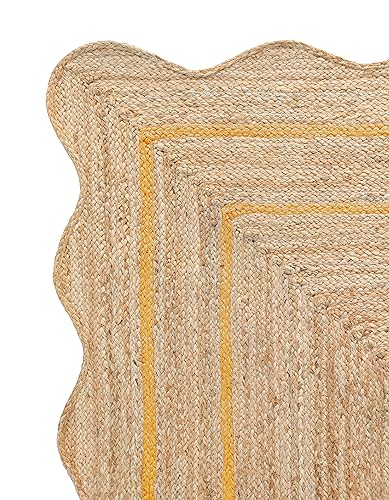 Wave Scalloped Natural Jute Runner (Yellow / 2'6"x16' (Runner))