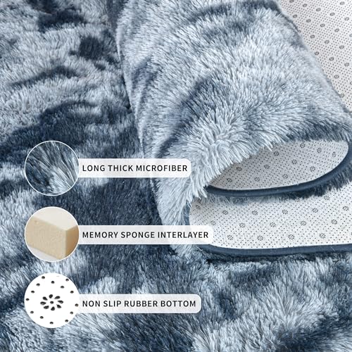 Soft 2x6 Runner Rugs for Bedroom Living Room Fluffy Plush (Tie-dyed Blue and Grey / 2' X 6' (Runner))