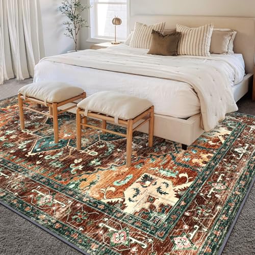 Area Rug 5x7 Non (5' x 7' / Rust/Dull Teal)