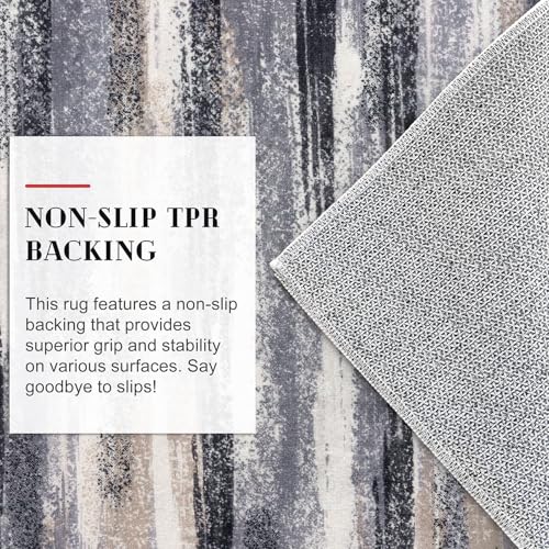 Modern Abstract Runner Rug 2.6x8 (2'7" x 8' (Runner) / Grey Navy Blue Black Cream Tan)