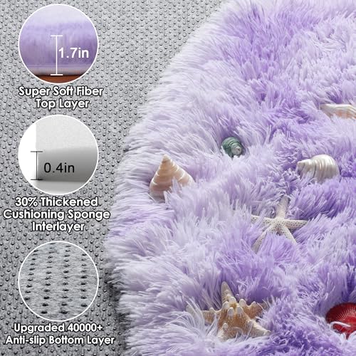 Tie Dye Purple Fluffy Round Rug Circle Area Rugs 4ft for Girl Kids Bedroom (Colorful Purple / 4' (Round))