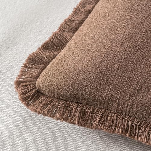 Linen Fringe Decorative Fall Euro Pillow Covers Dark Coffee 24x24 (24" x 24" (Pack of 2) / Dark Coffee)