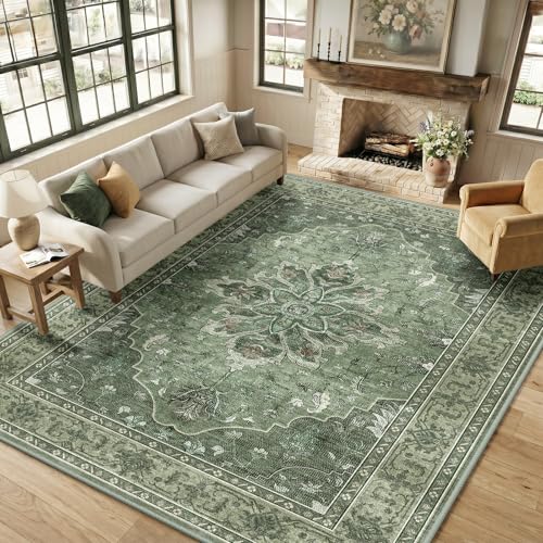 Washable Area Rug (Green/Dark Green/Gray / 9' x 12' (Rectangular))