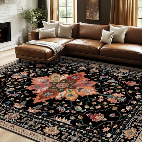 Washable Area Rug (Black/Colorful / 7' x 10' (Rectangular))