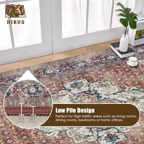 Washable Area Rug 3' x 5 ' Vintage Traditional Persian Mat (Terracotta and Navy / 3' x 5' (Rectangular))