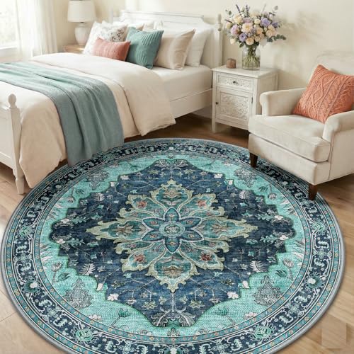 Washable Area Rug (Teal / 6' (Round))