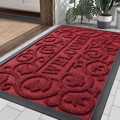 Front Door Mat Outside Entrance (Burgundy / 35" X 23")