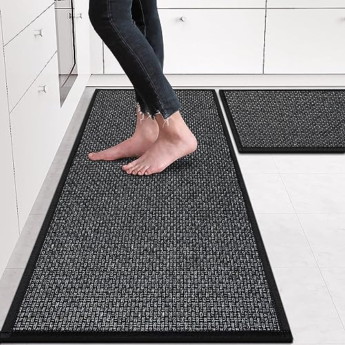 Kitchen Rugs Non Skid Washable Set of 2 PCS (Inky)