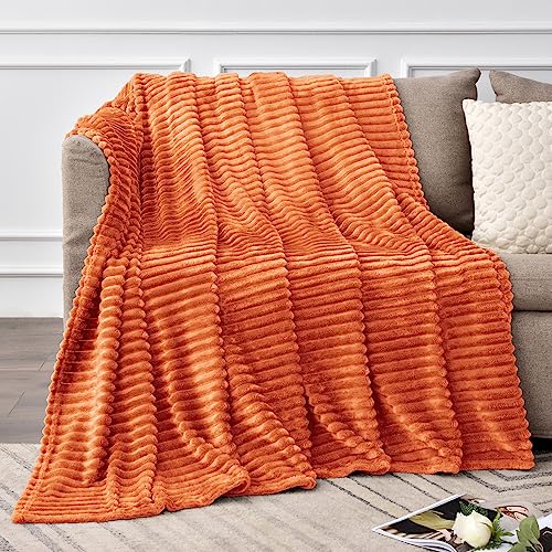 Ribbed Burt Orange Fleece Twin Fall Throw Blanket for Couch (Burnt Orange / Twin(60"x80"))