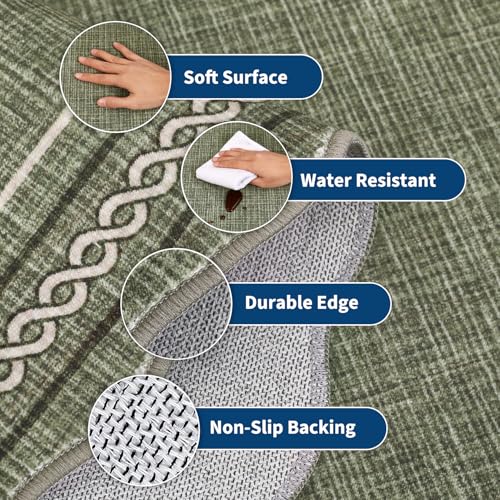 Washable Runner Rugs 2x8 Entryay Rug Scalloped Non Slip (Green / 2' x 8' (Runner))