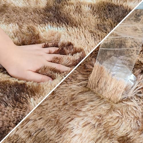 Super Soft Fluffy Living Room Area Rug 2x10 ft Tie (Tie-dyed Brown / 2' x 10' (Runner))