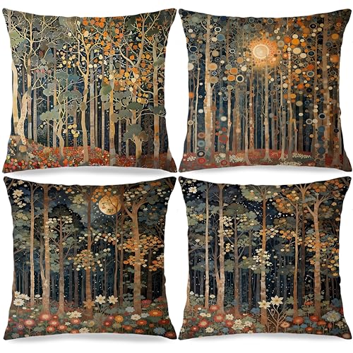 Rustic William Morris Inspired Autumn Forest Pillow Covers 20x20 Set of 4 (Forest-orange -4 / 20" x 20" (Pack of 1))