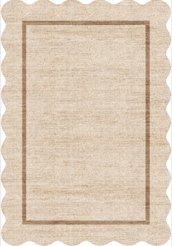 Scalloped Large Living Room Area Rug 8x10 Washable Rugs (Oatmeal / 8' x 10' (Rectangular))