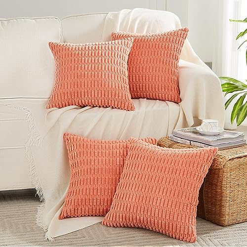 4 Packs Decorative Throw Pillow Covers for Living Room Couch Bed (18" x 18" (Pack of 4) / Coral)