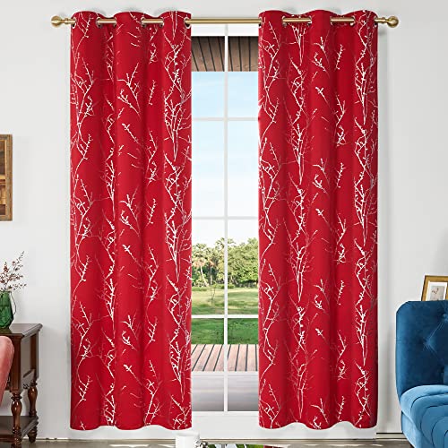 Living Room Curtains 84 Inches Long (Red/Tree Branch / 42"W x 84"L (Pack of 2))