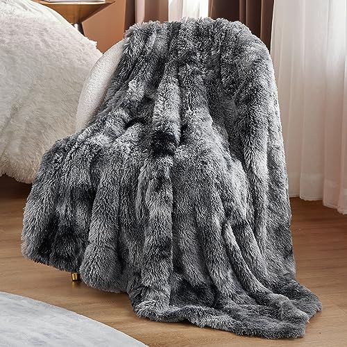 Faux Fur Fluffy Sherpa Throw Blanket Couch Twin Grey 60"x80" (01- Tie Dye Grey / Twin (60" X 80"))