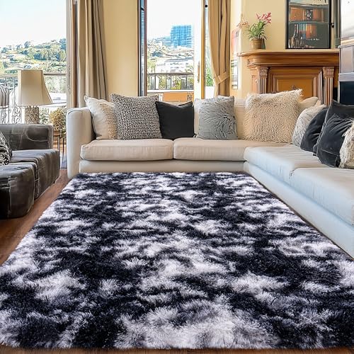 Black and White Rug for Living Room (9' x 12' (Rectangular) / Black White)