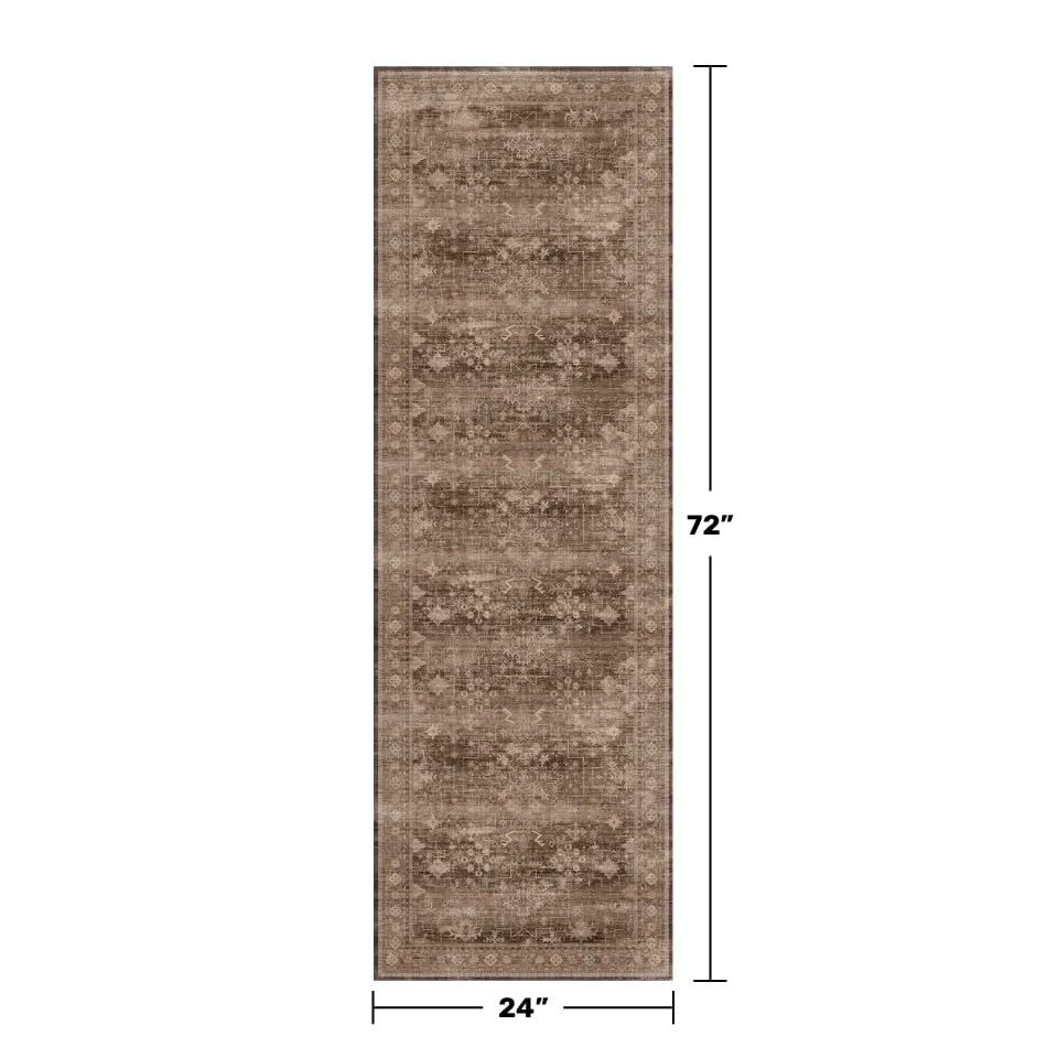 Brown Boho Washable 2x6 Runner Rugs for Hallway Kitchen Bedroom Beside Laundry Room Bathroom Rug (2' x 6' (Runner) / Brown)