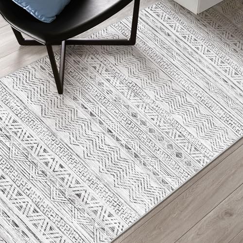 3x4 Area Rug Washable Moroccan (Grey / 3' x 4')