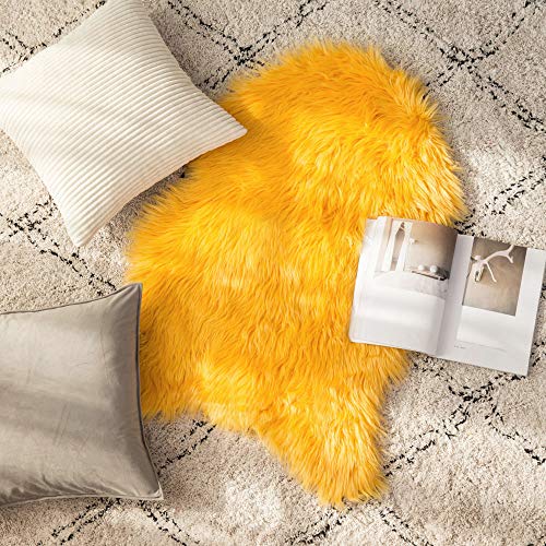 Luxury Super Soft Fluffy Area Rug Faux Fur Sheepskin Rug Decorative Plush Shaggy Carpet for Bedside Sofa Floor Nursery Fall Decor 2 x 3 Feet (2' x 3' (Sheepskin) / Orange Yellow)