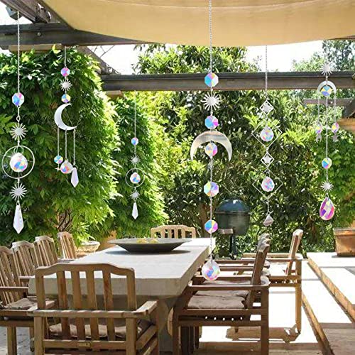 6Pieces Crystal Suncatchers for Window Hanging Sun Catcher with Chain (Silver)