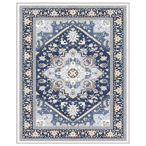 Soft Area Rugs 8x10 (8' x 10' (Rectangular) / Blue & Gold)