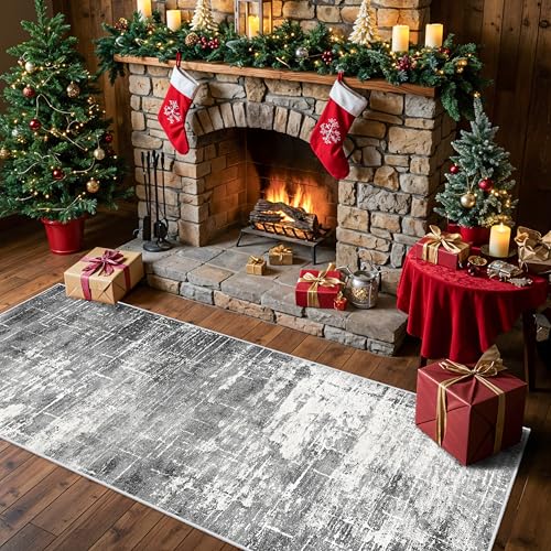 2x6 Abstract Kitchen Runner Rug (2' x 6' (Rectangular) / Black/Grey)