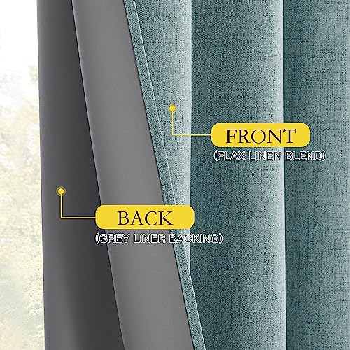 100% Absolutely Blackout Linen Curtains with Thermal Insulated Liner (62"W x 120"L (Pack of 2) / Skylark Blue)