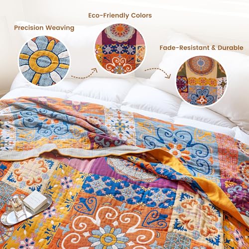 Boho Throw Blanket 60"x80" Fall Cotton Roman Blanket for Couch (Roman Fret / 60"x80")