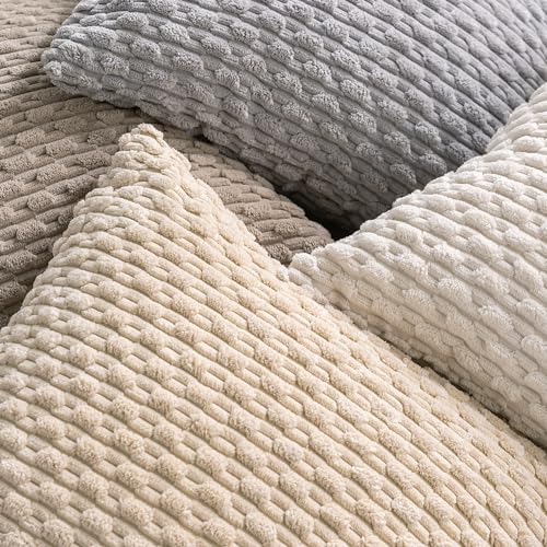 Set of 4 Neutral Decorative Throw Pillow Covers 22x22 Inch Corduroy Pillow Covers for Bed Couch Sofa Living Room Soft Square Cushion Cases (Neutral / 22" x 22" (Pack of 4))