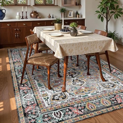 Washable Area Rug 3' x 5 ' Vintage Traditional Persian Mat (Slate and Multicolor / 3' x 5' (Rectangular))