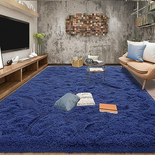 4x6 Soft Fluffy Rug for Bedroom Fuzzy Navy Rugs for Living Room (Light Navy / 4' X 6' (Rectangular))