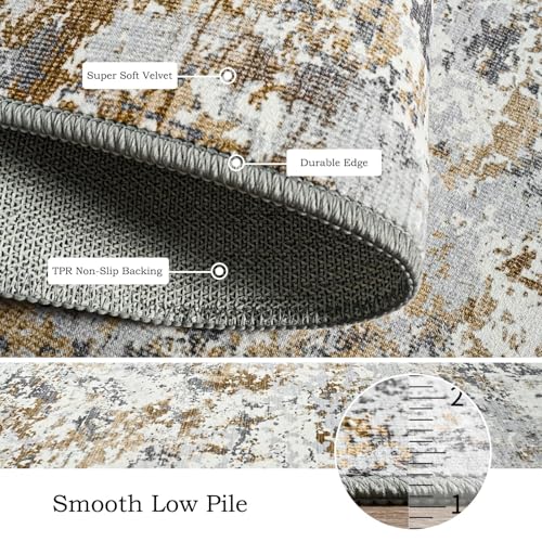 Washable 8x10 Area Rug with Non (Brown Grey Gold / 8' x 10' (Rectangular))