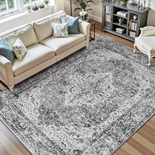 8x10 Washable Rugs for Bedroom Non (Vintage Dark Grey / 8' x 10' (Rectangular))