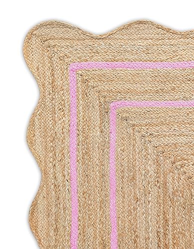 Wave Scalloped Natural Jute Runner Boho Jute Entryway Farmhouse Scallop Rug (Light Pink / 2'6"x20' (Runner))