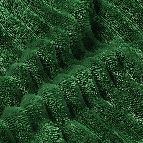 Ribbed Jacquard Dark Green King Size Blankets for Bed (Dark Green / King(108"x90"))