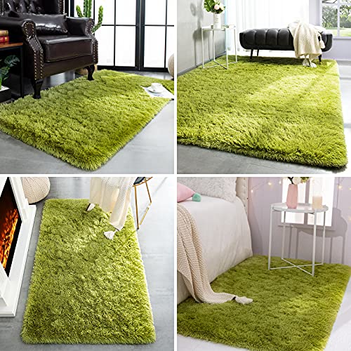 Super Soft Shaggy Rugs Fluffy Carpets (5' x 8' (Rectangular) / Green)