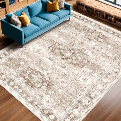Washable Farmhouse Living Room Rug (8' x 10' (Rectangular) / Latte / Beige)