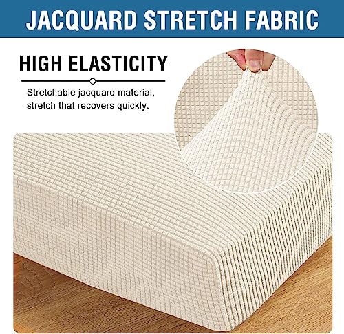 Super Stretch Individual Seat Cushion Covers Sofa Covers Couch Cushion Covers Slipcover Sets Thick Jacquard Textured Twill Fabric (Natural / 1 Cushion Loveseat)